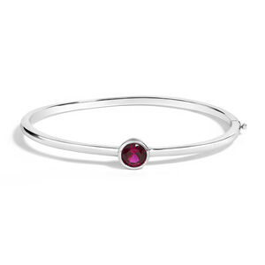 .925 Sterling Silver 7X7MM Created Red Ruby Solitaire Bangle Bracelet - 7